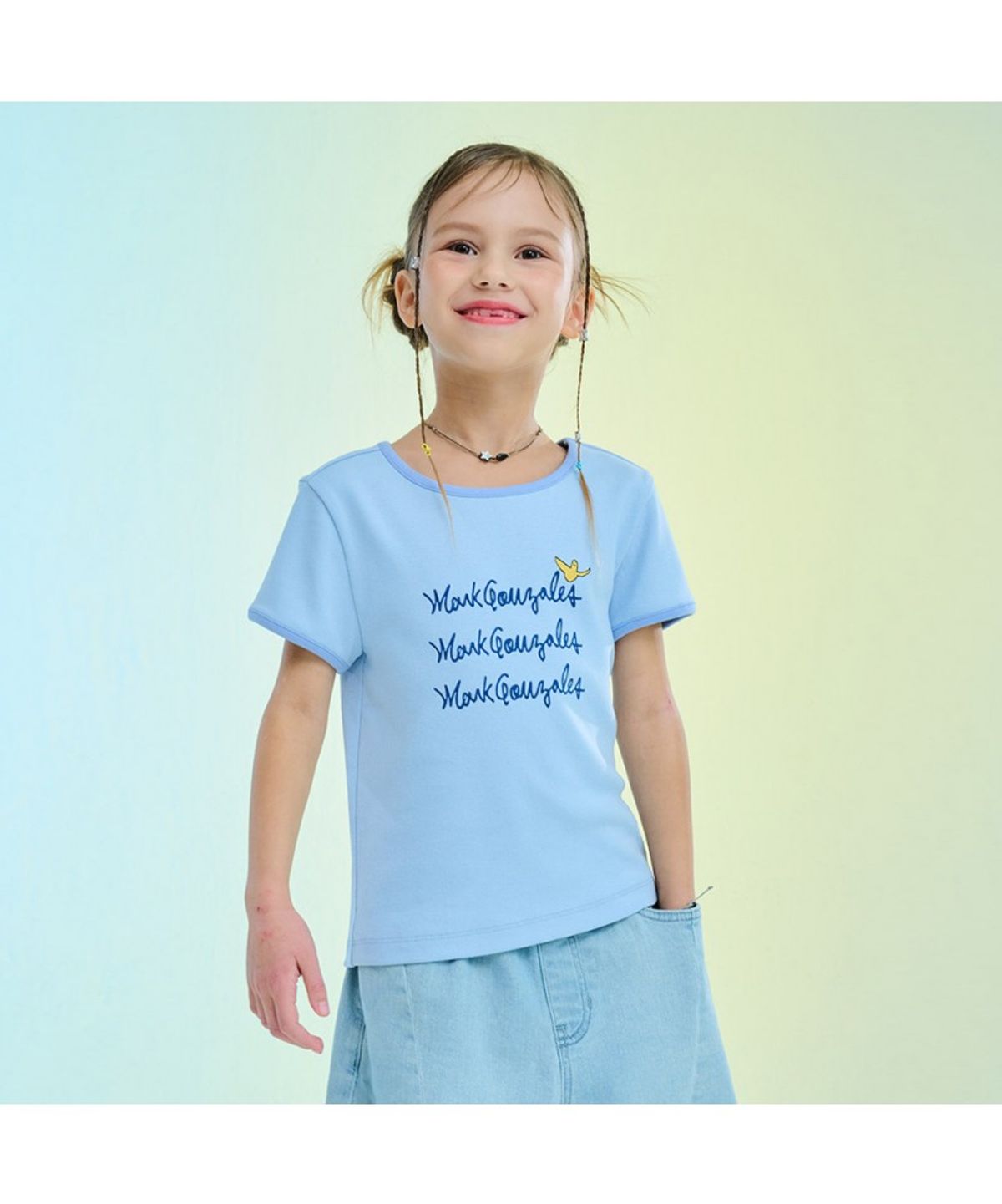 마크곤잘레스 키즈(MARK GONZALES KIDS) 엔젤링 슬림 링거 티셔츠_블루_MG62TS52BL