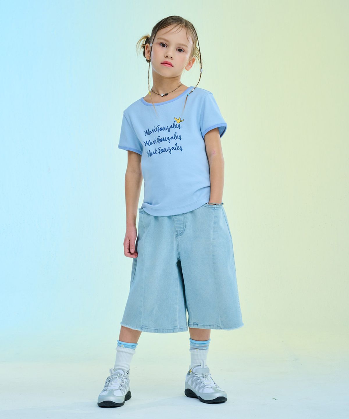 마크곤잘레스 키즈(MARK GONZALES KIDS) 엔젤링 슬림 링거 티셔츠_블루_MG62TS52BL
