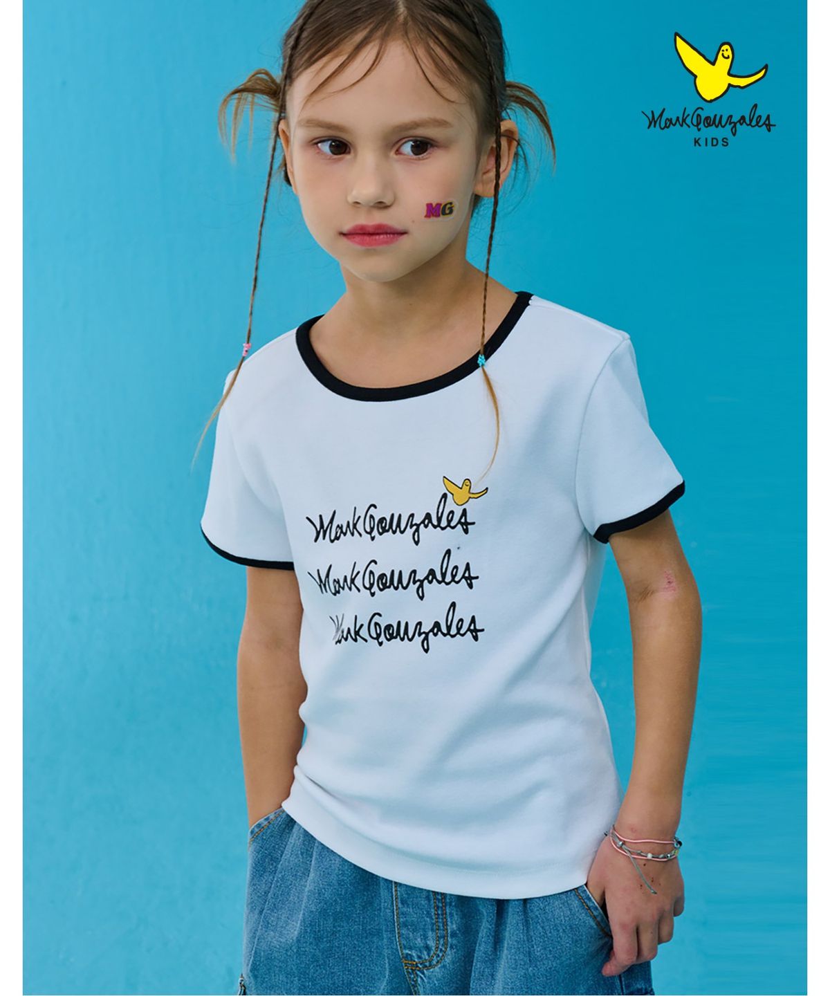 마크곤잘레스 키즈(MARK GONZALES KIDS) 엔젤링 슬림 링거 티셔츠_화이트_MG62TS52CM