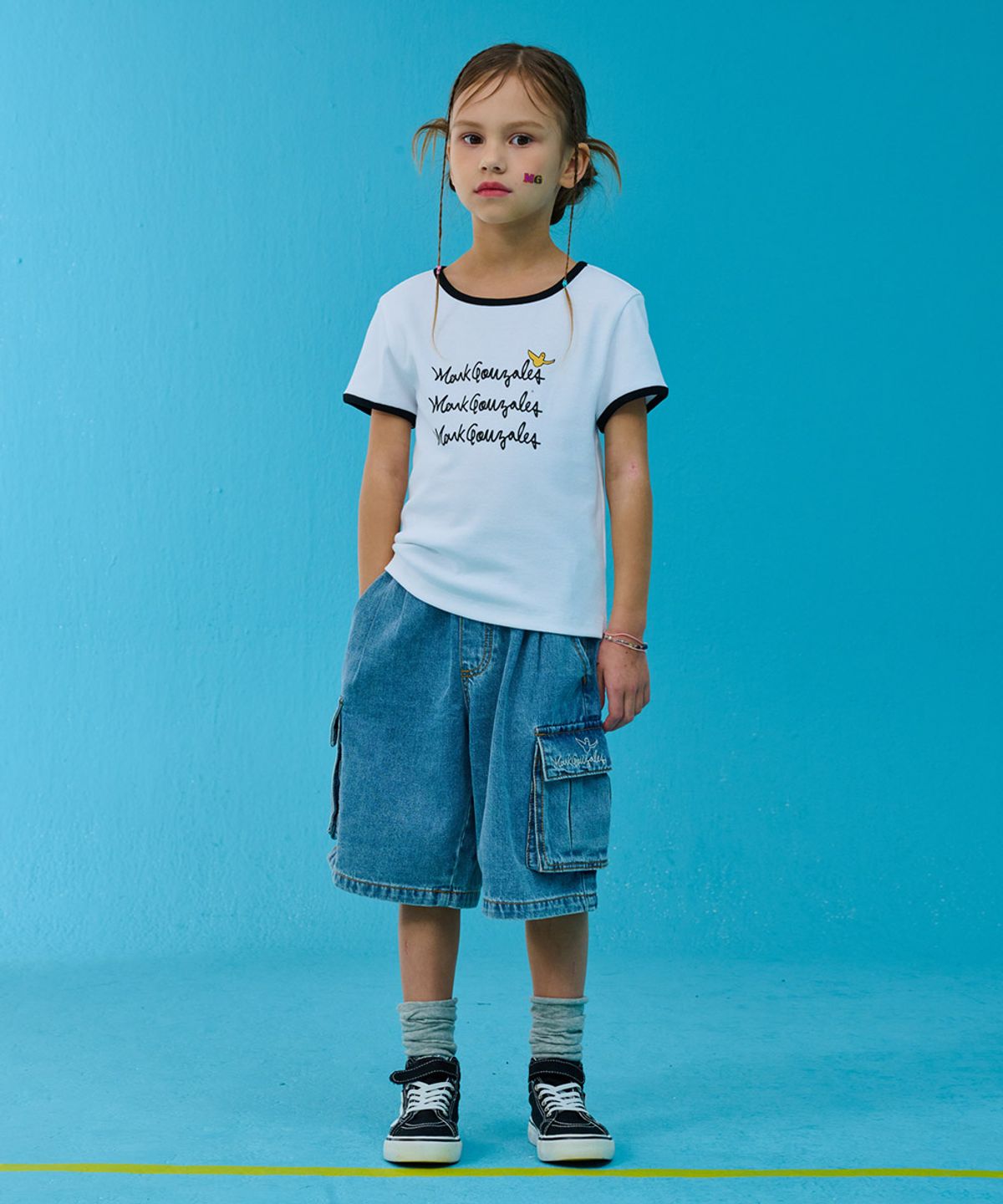 마크곤잘레스 키즈(MARK GONZALES KIDS) 엔젤링 슬림 링거 티셔츠_화이트_MG62TS52CM