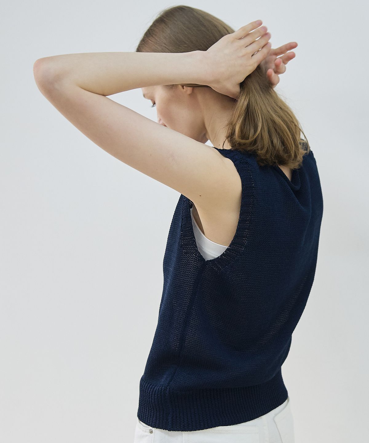 누토프(NUTOFFE) Weave Sleeveless Knit_Navy