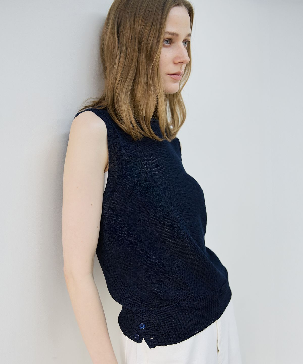 누토프(NUTOFFE) Weave Sleeveless Knit_Navy