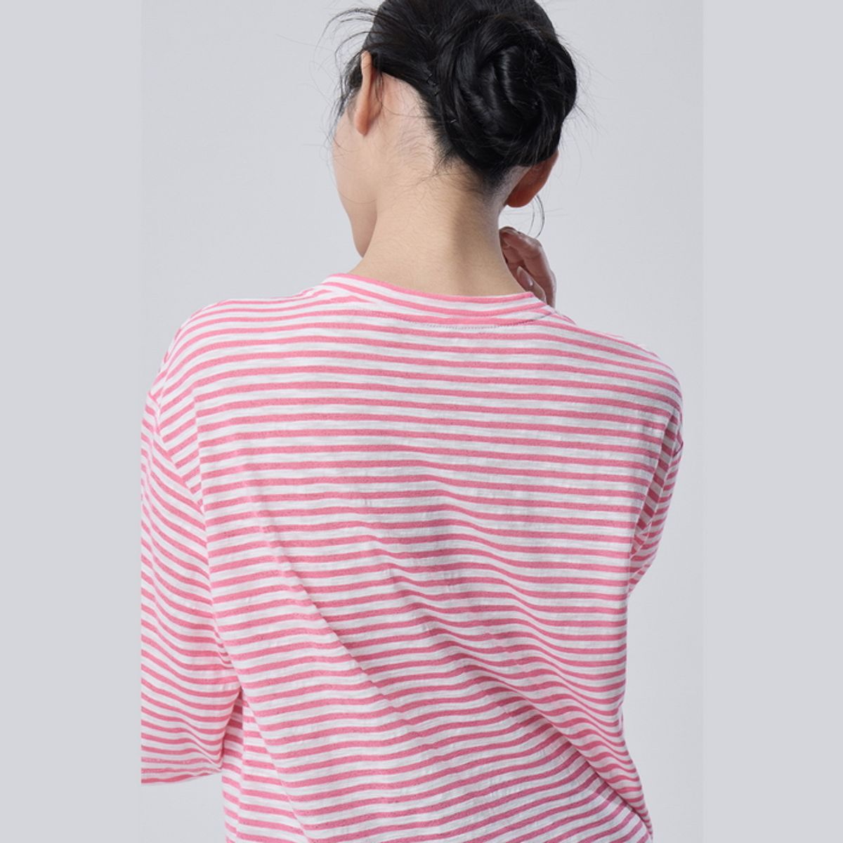 베네통(BENETTON) 스트라이프 슬럽 반팔 티셔츠_BATSE2631PK