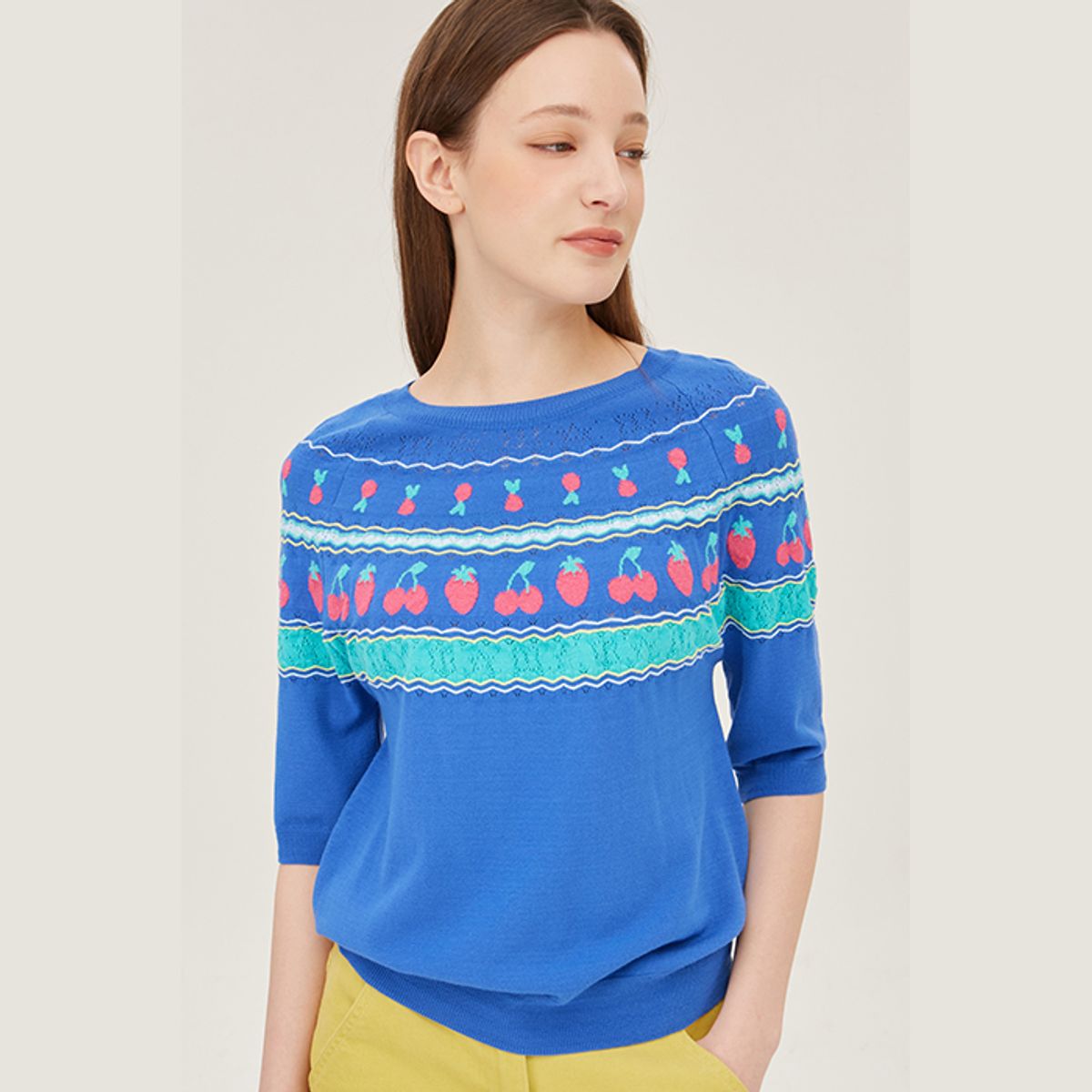 베네통(BENETTON) 베리 자카드 반팔 니트 _BAKP59531BL