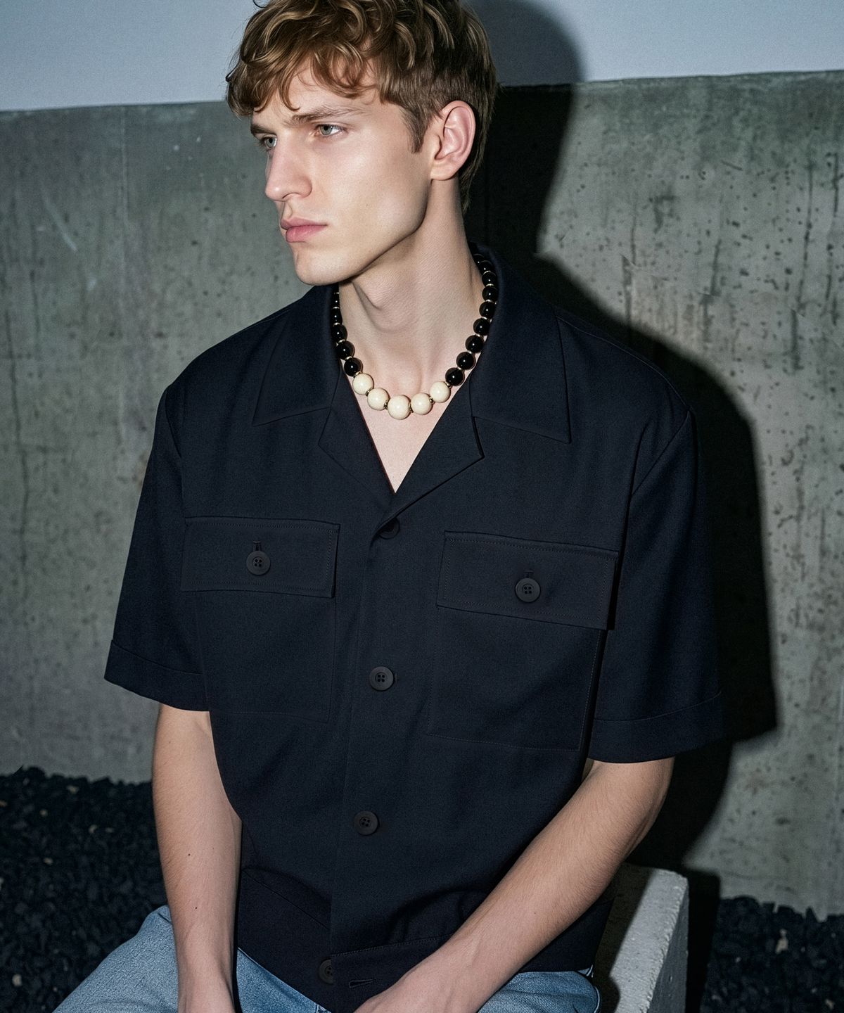 언티지(UNTAGE) 울 플랩 포켓 오버셔츠 자켓[Black(UNISEX)]_UTS-FS97