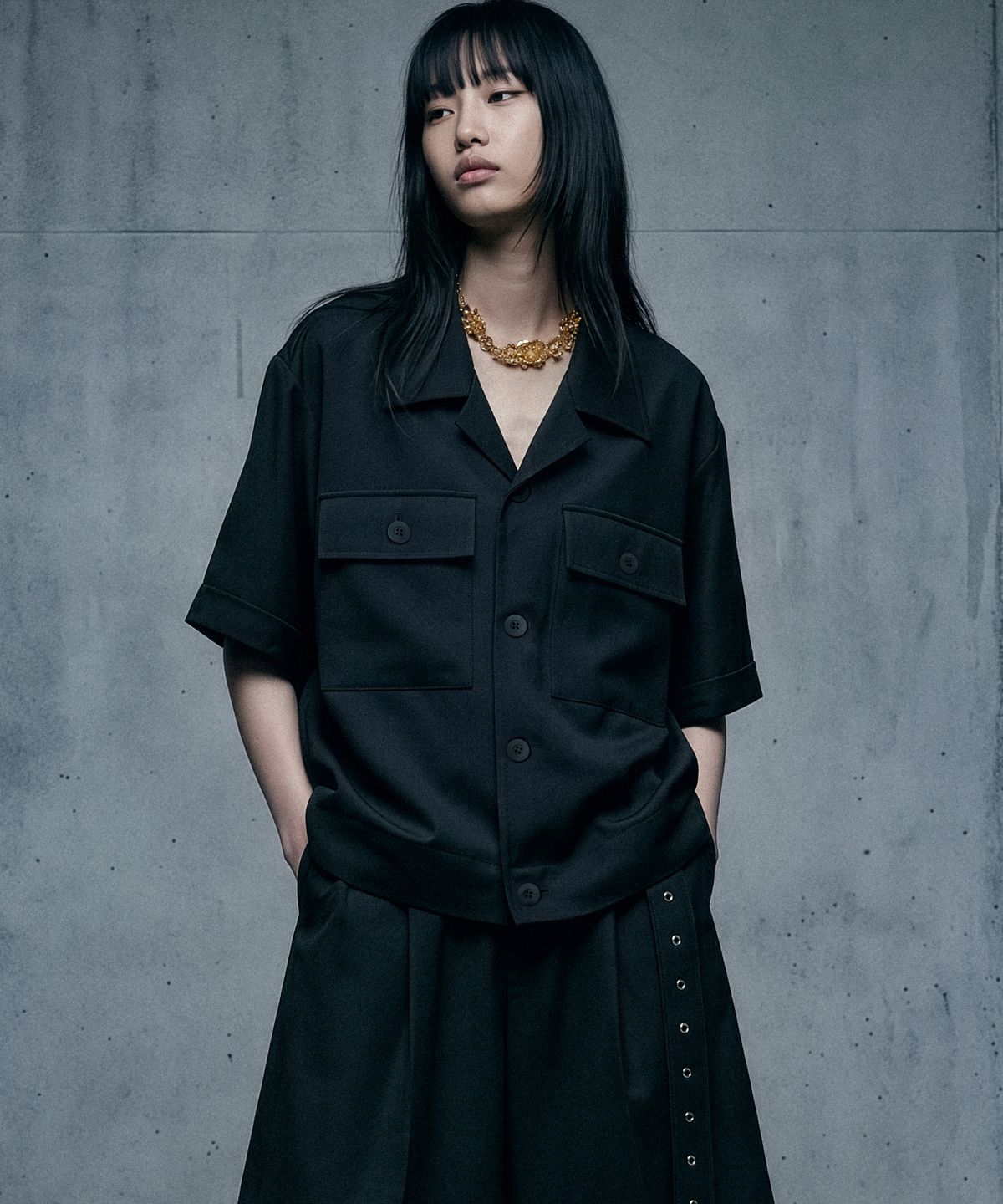 언티지(UNTAGE) 울 플랩 포켓 오버셔츠 자켓[Black(UNISEX)]_UTS-FS97