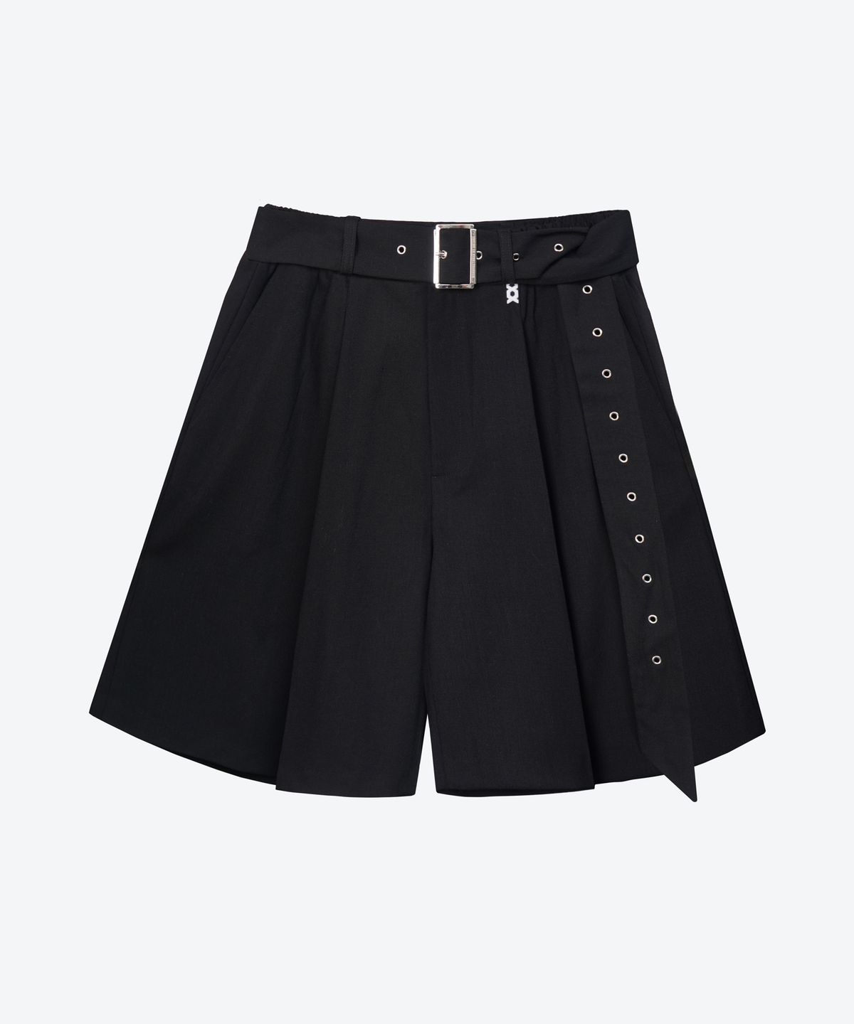 언티지(UNTAGE) 울 플리츠 와이드 벨트 반바지[Black(UNISEX)]_UTP-SP03
