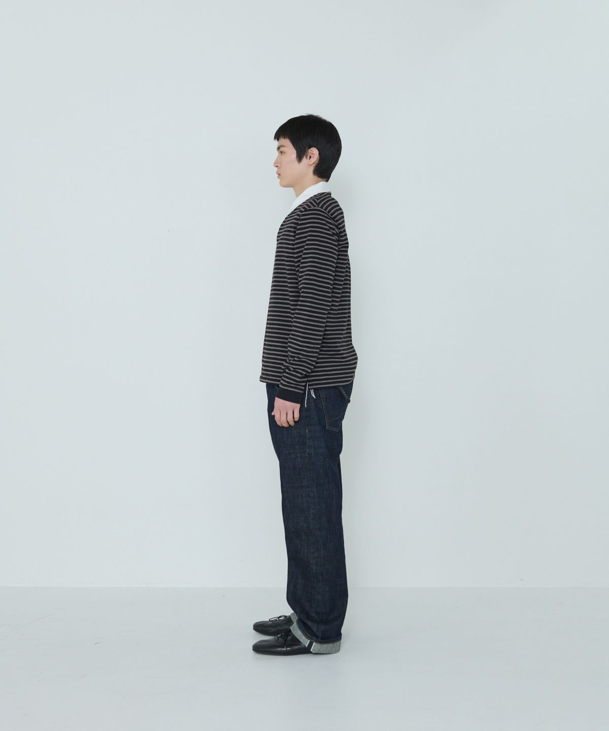 더씽인데어데어(THE THING IN THEIR THERE) Narrow Stripe Rugby Shirts Black