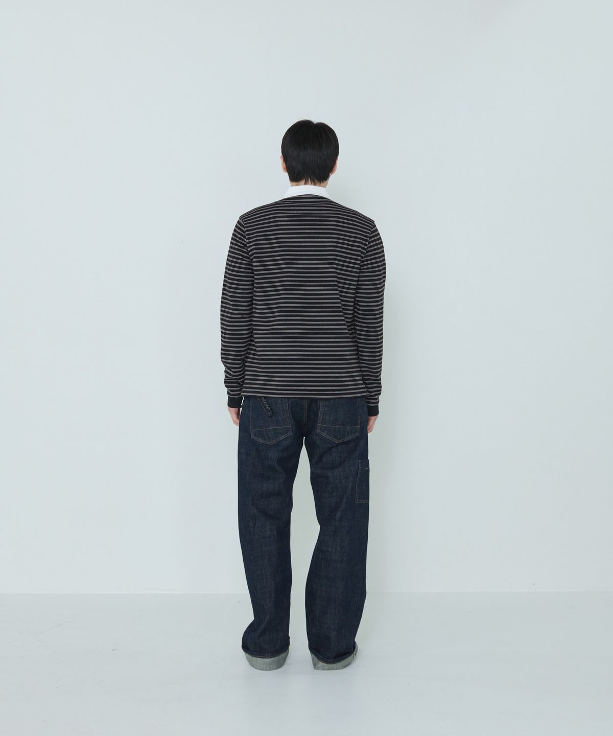 더씽인데어데어(THE THING IN THEIR THERE) Narrow Stripe Rugby Shirts Black