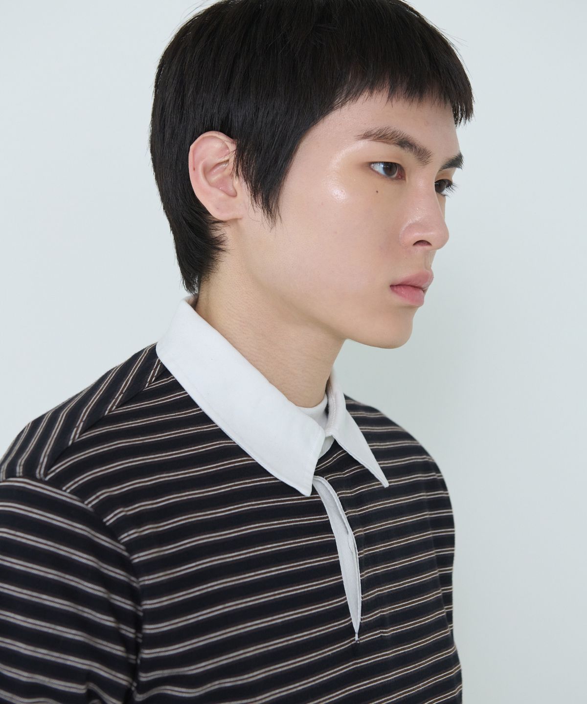 더씽인데어데어(THE THING IN THEIR THERE) Narrow Stripe Rugby Shirts Black