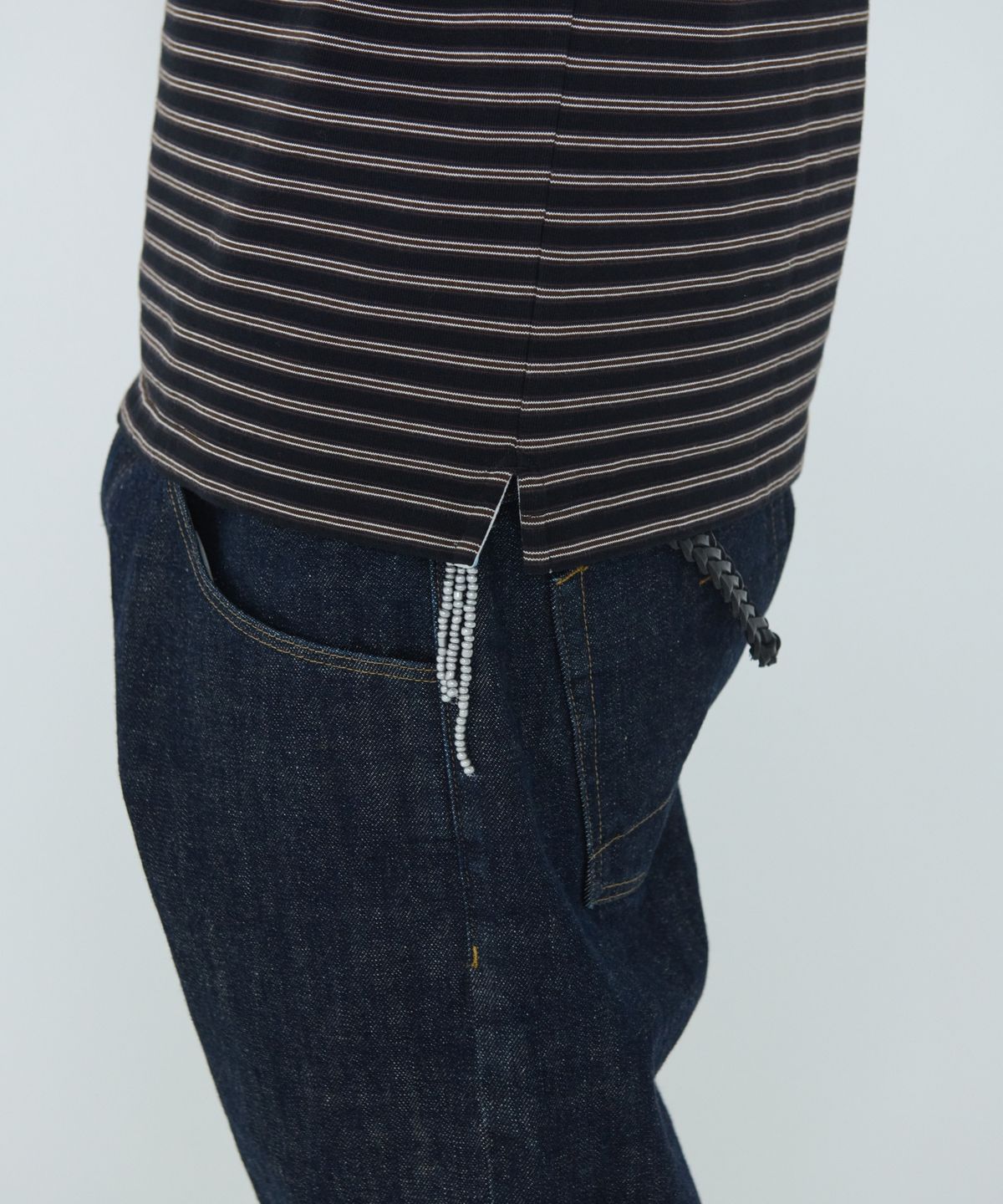 더씽인데어데어(THE THING IN THEIR THERE) Narrow Stripe Rugby Shirts Black