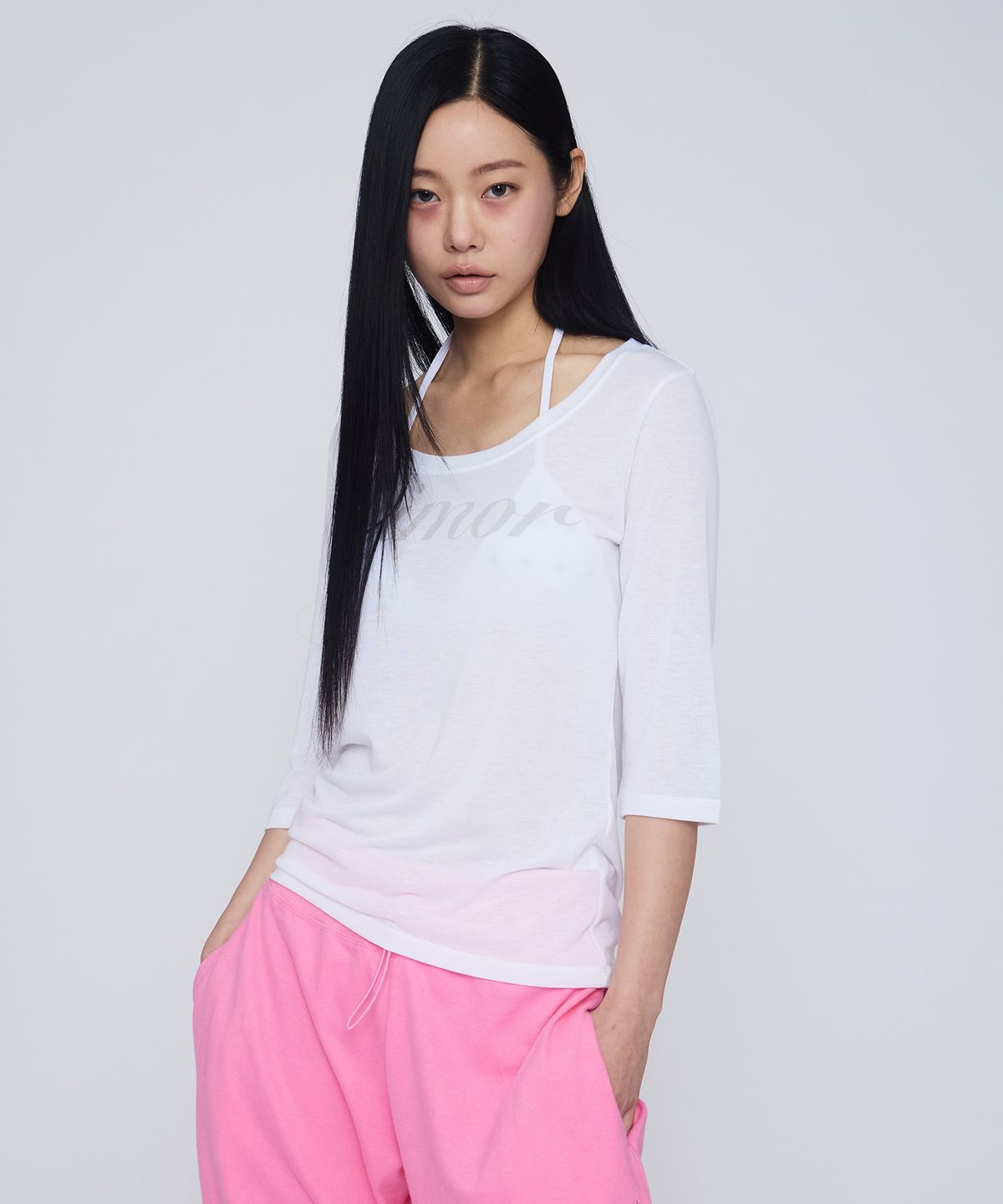 기머(GIMOR) Lazy 3/4 Sleeve Tee White