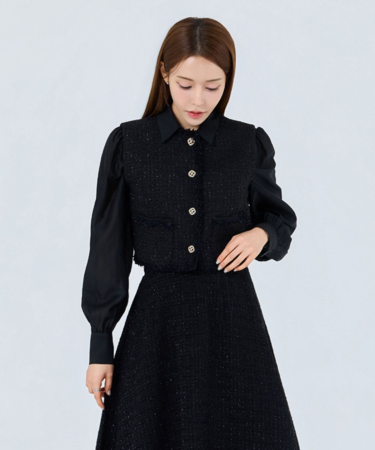 살롱드서울(SALON DE SEOUL) 크리스틴 트위드 베스트 [Ivory/Mint/Charcoal/Black]