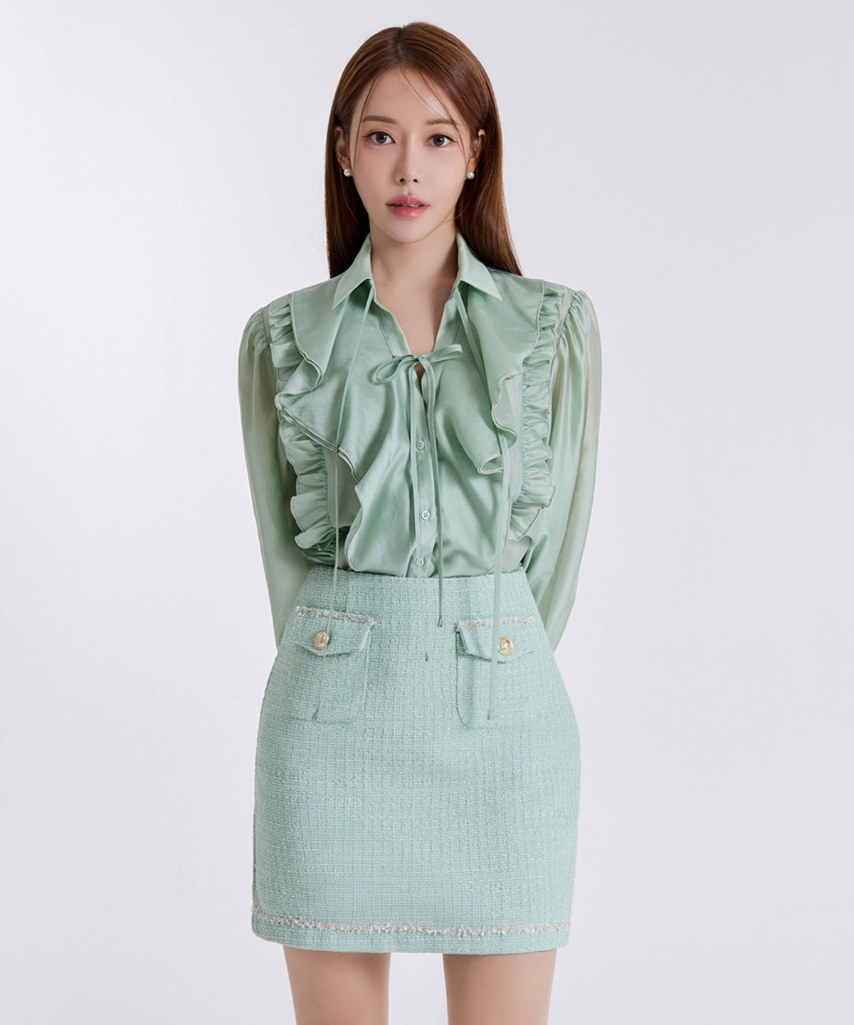 살롱드서울(SALON DE SEOUL) 크리스틴 트위드 H라인 미니 스커트 [Ivory/Mint/Charcoal/Black]
