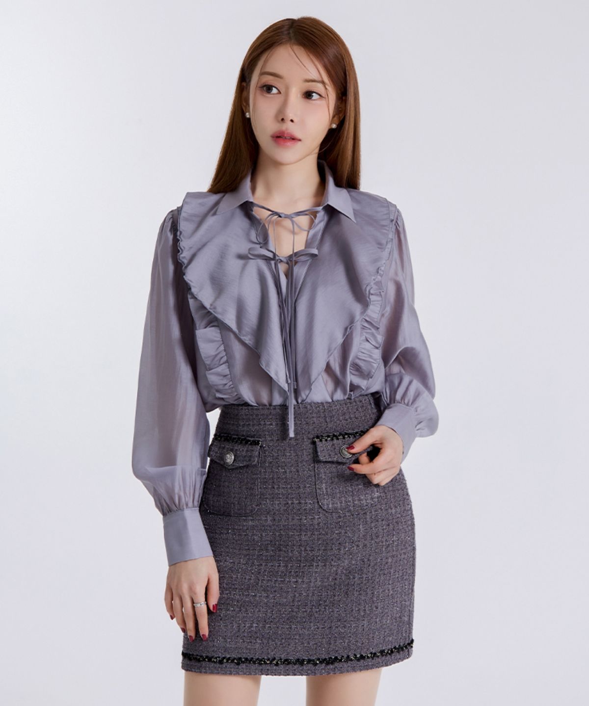 살롱드서울(SALON DE SEOUL) 크리스틴 트위드 H라인 미니 스커트 [Ivory/Mint/Charcoal/Black]