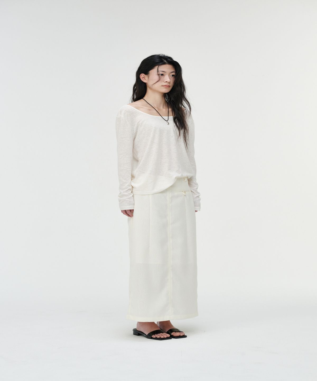 까롯(CARROTTE) Natural Linen Blend Printed T-shirt, White