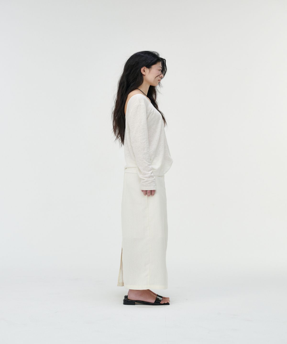 까롯(CARROTTE) Natural Linen Blend Printed T-shirt, White