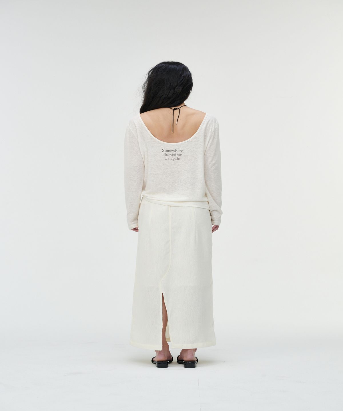 까롯(CARROTTE) Natural Linen Blend Printed T-shirt, White