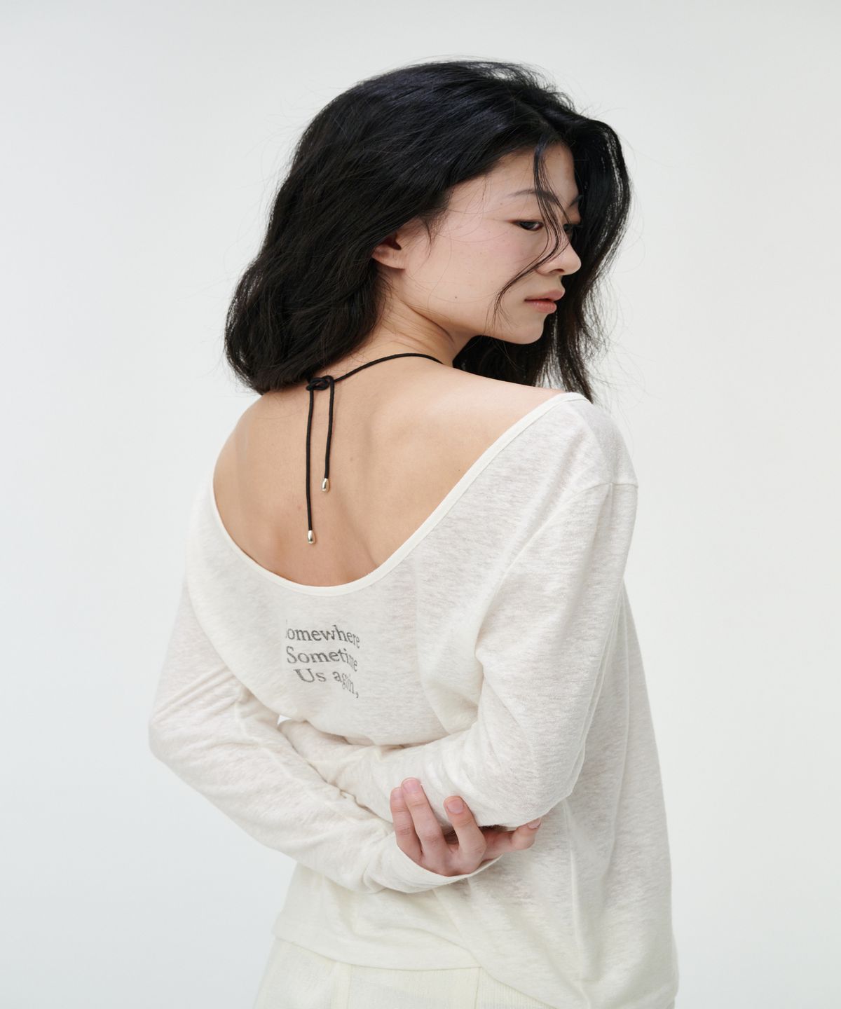 까롯(CARROTTE) Natural Linen Blend Printed T-shirt, White