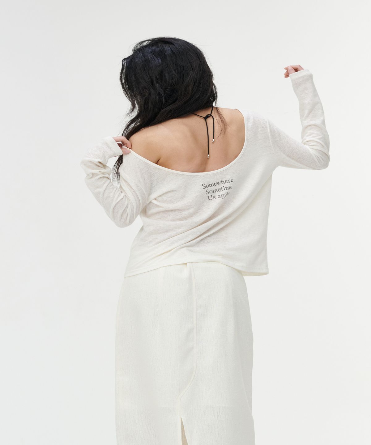 까롯(CARROTTE) Natural Linen Blend Printed T-shirt, White