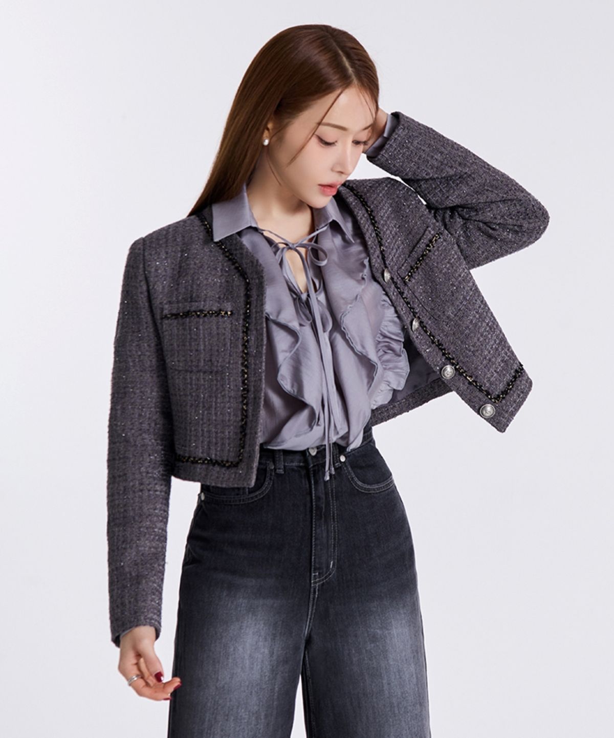 살롱드서울(SALON DE SEOUL) 크리스틴 트위드 자켓 [Ivory/Mint/Charcoal/Black]