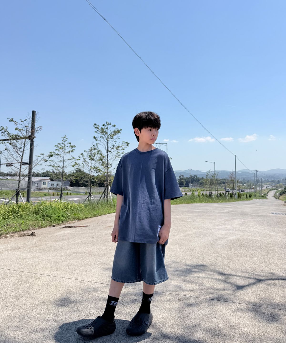 티미유(TMIU) 6부 카펜더 브러쉬 버뮤다 데님팬츠