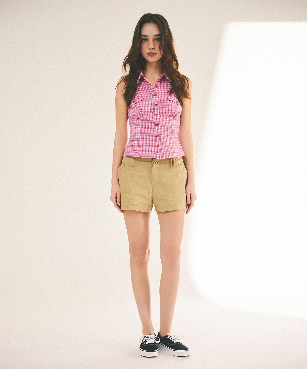 에이알유(A.R.U) CHECK SLEEVELESS SHIRT