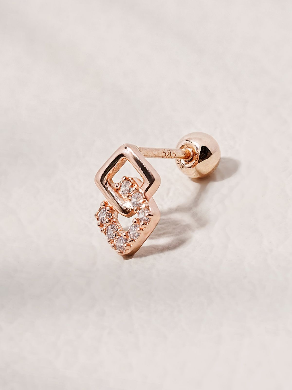 미니멀피어싱(MINIMALPIERCING) 14K 스퀘어 레이어 큐빅 피어싱 귀걸이
