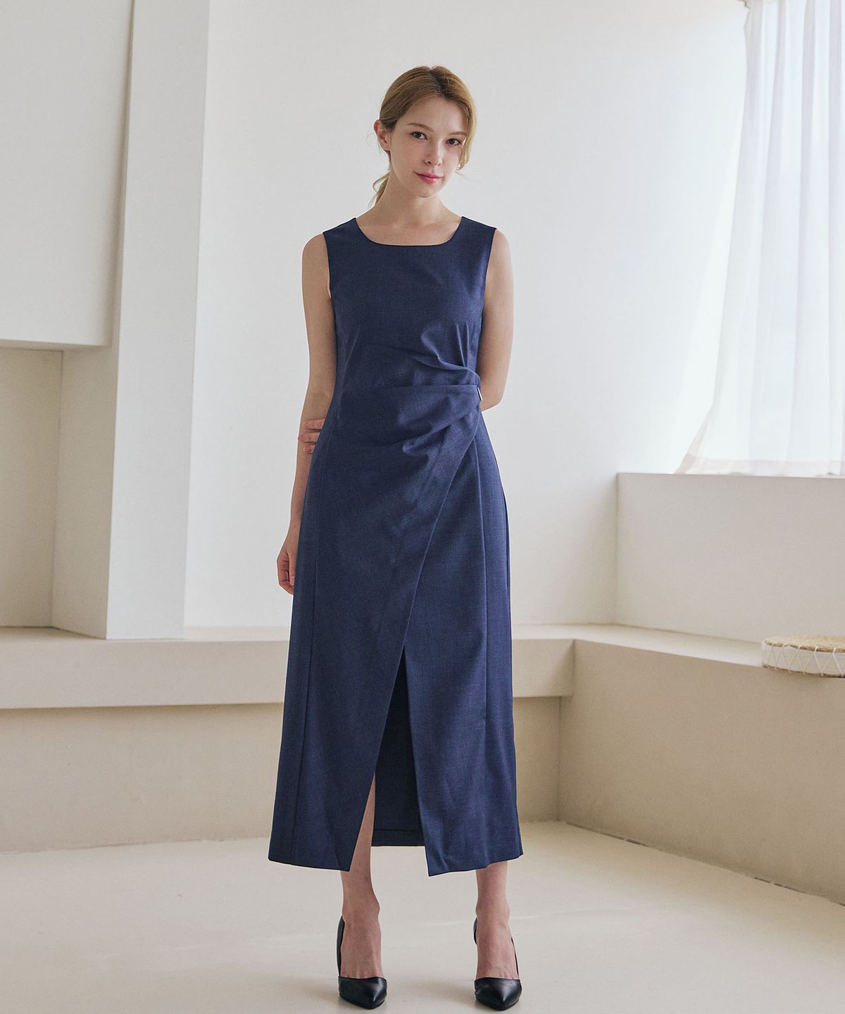 벨르마(BELLEMA) draped wrap sleeveless dress