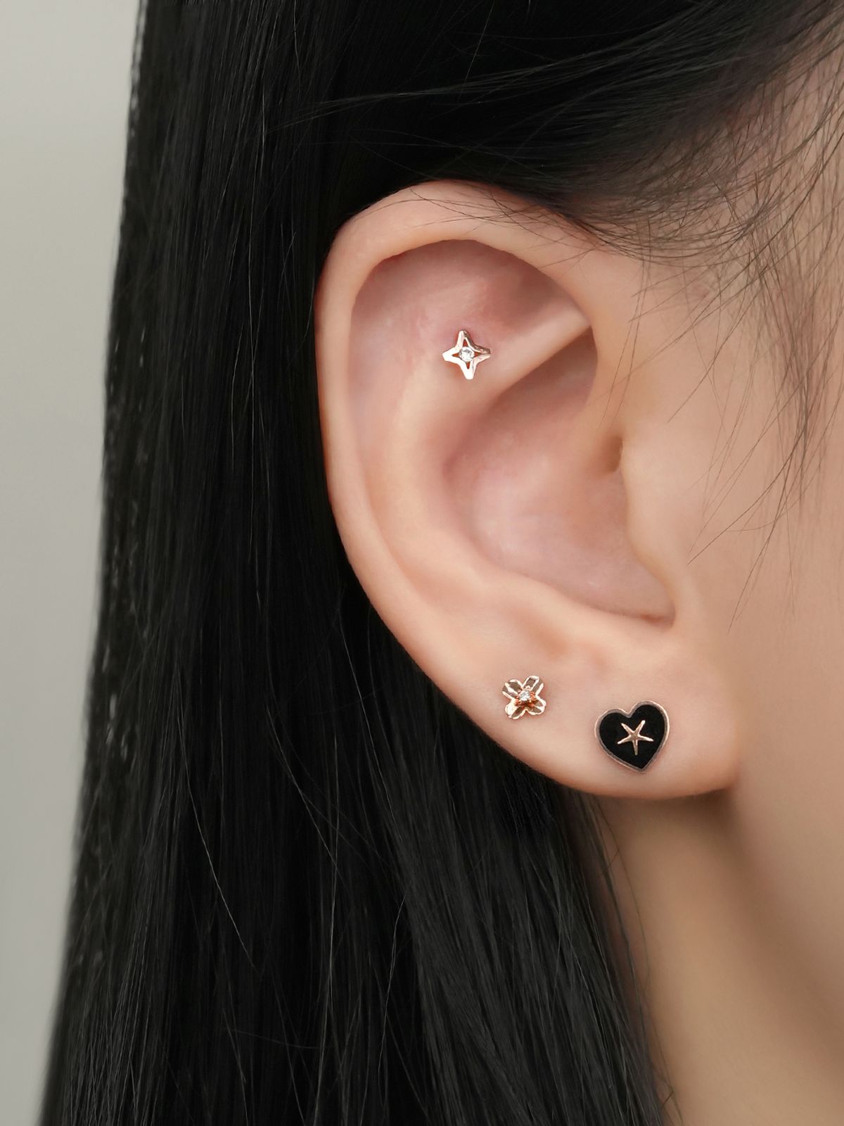 미니멀피어싱(MINIMALPIERCING) 14K 블랙 하트 스타 피어싱 귀걸이