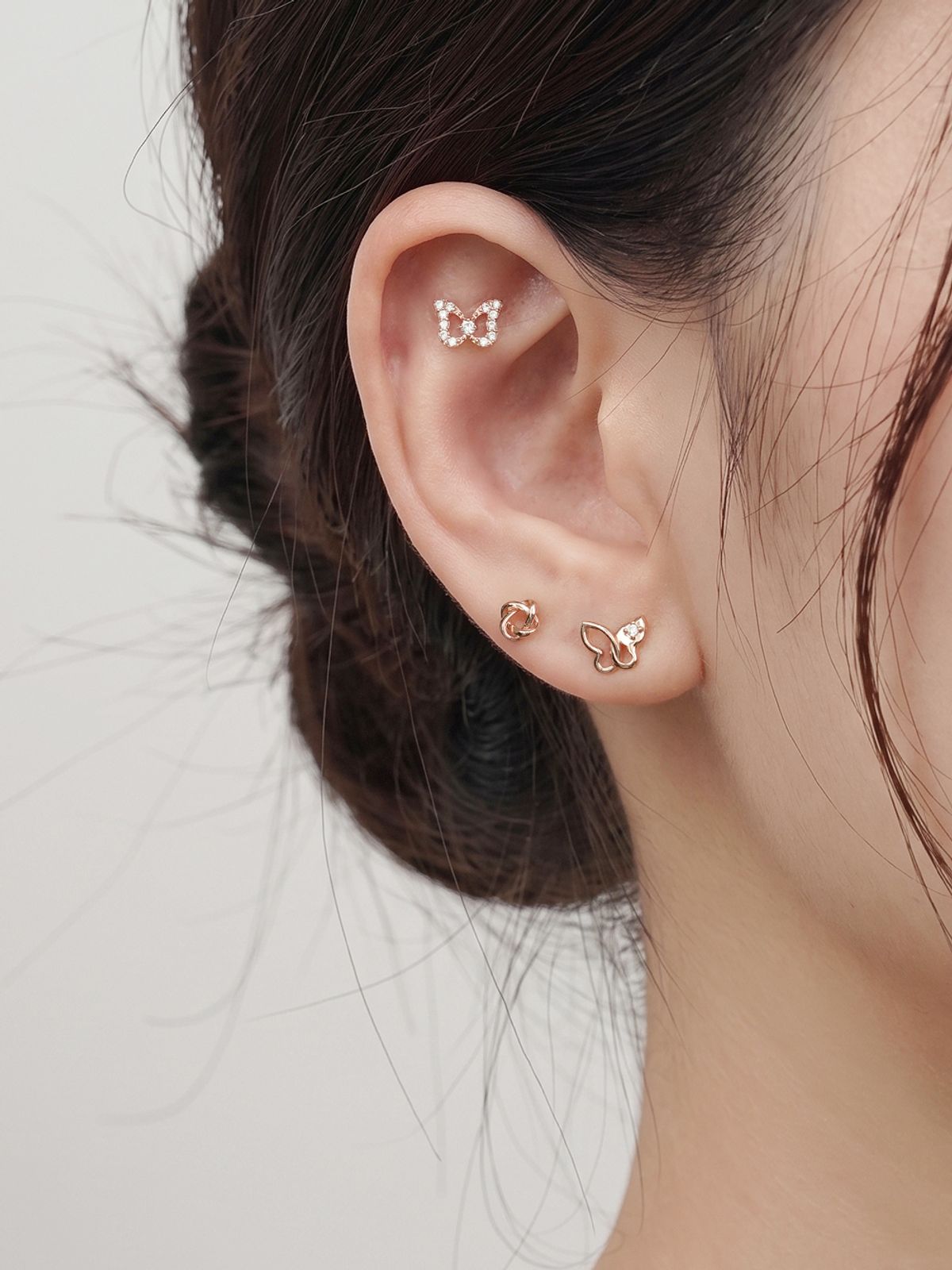 미니멀피어싱(MINIMALPIERCING) 14K 글로우 나비 큐빅 피어싱 귀걸이