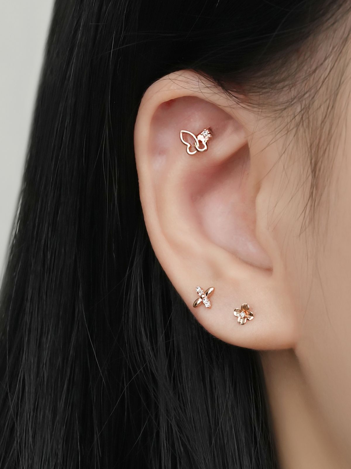 미니멀피어싱(MINIMALPIERCING) 14K 트위스트 나비 큐빅 피어싱 귀걸이