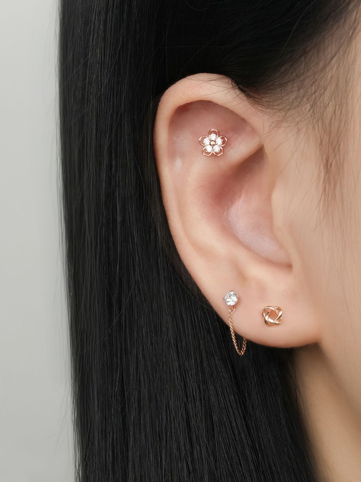 미니멀피어싱(MINIMALPIERCING) 14K 체인 링크 큐빅 피어싱 귀걸이
