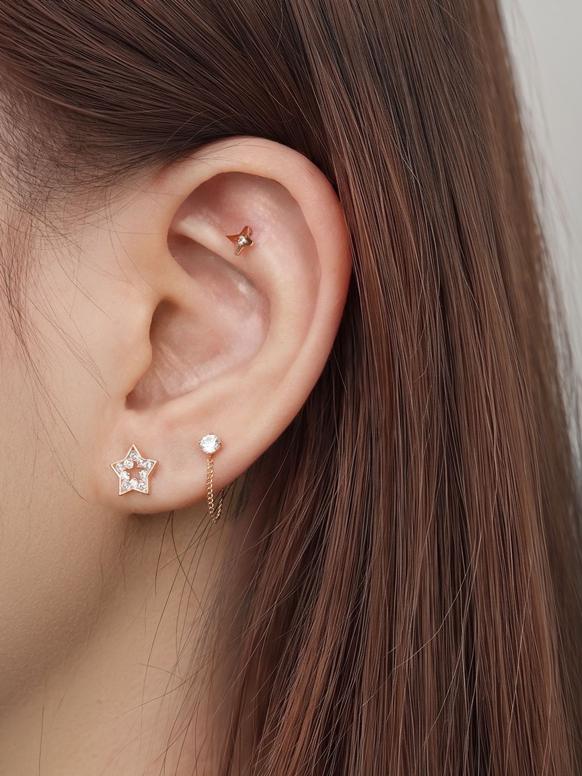 미니멀피어싱(MINIMALPIERCING) 14K 체인 링크 큐빅 피어싱 귀걸이