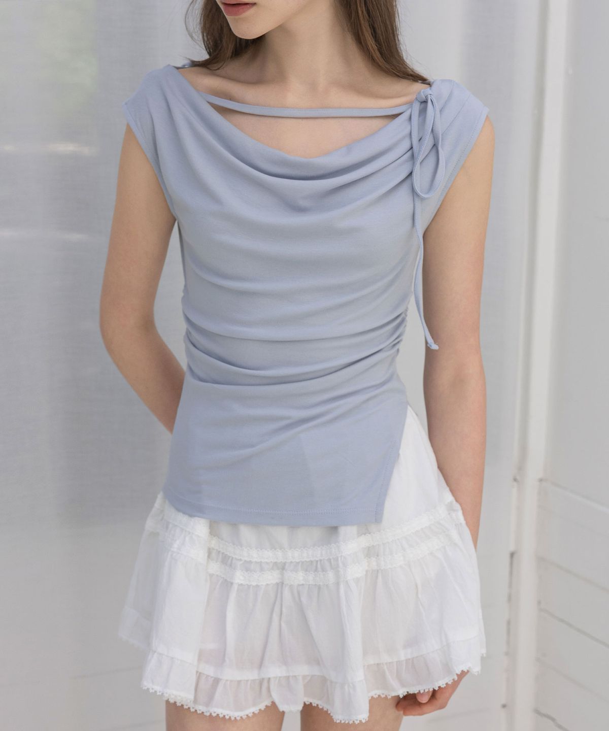 로트르드민(LAUTREDE MIN) Summer draped Blue T shirts