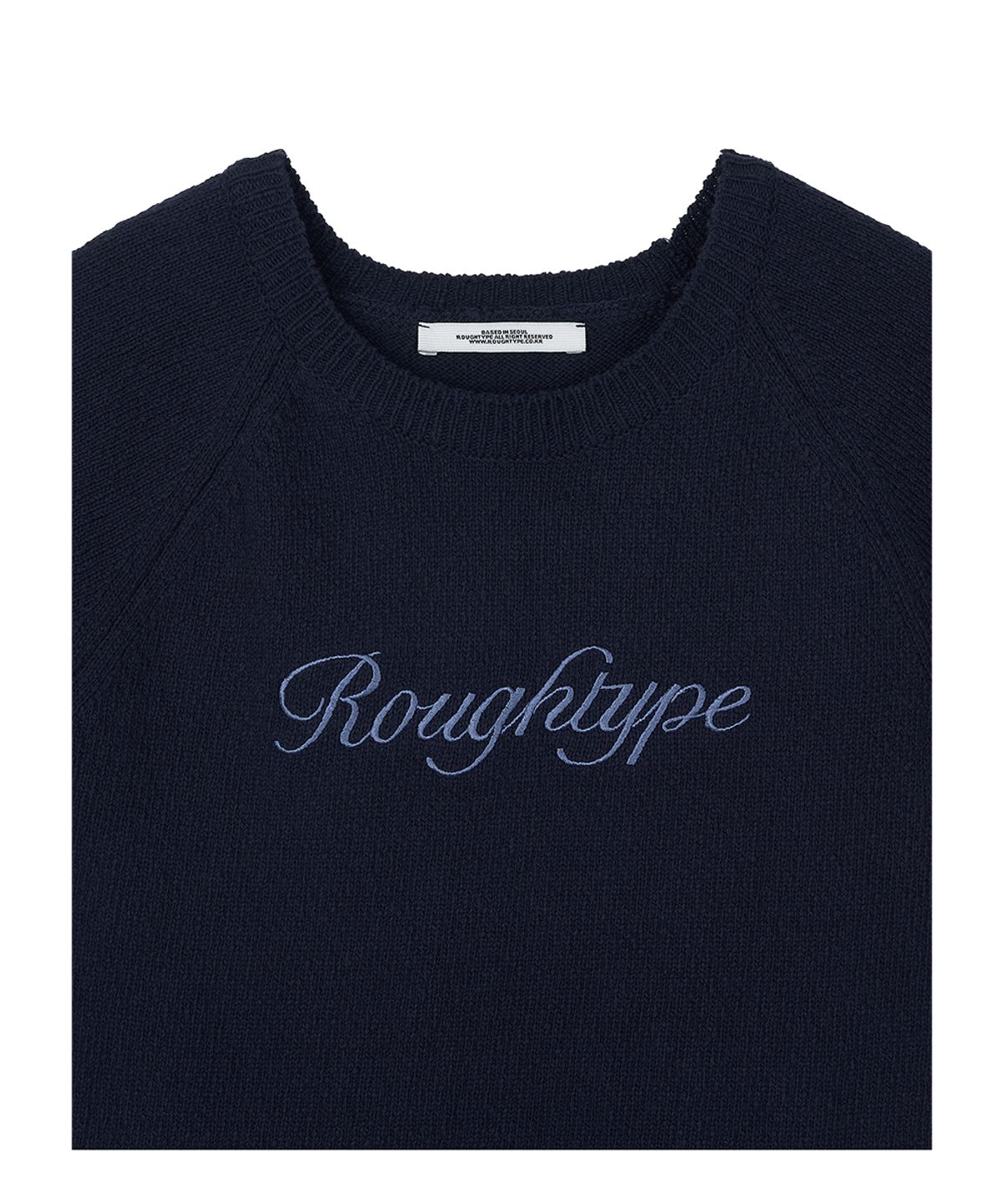 로타입(ROUGHTYPE) Lettering Logo Short-sleeved Knit - Navy