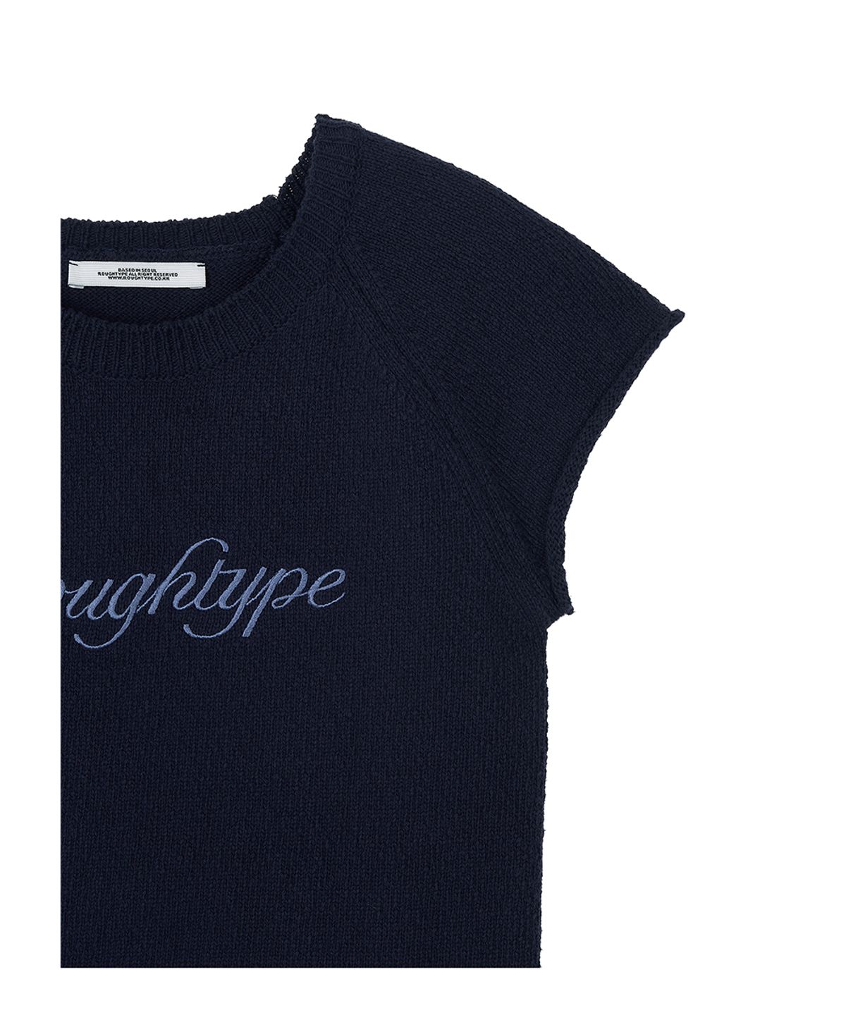 로타입(ROUGHTYPE) Lettering Logo Short-sleeved Knit - Navy