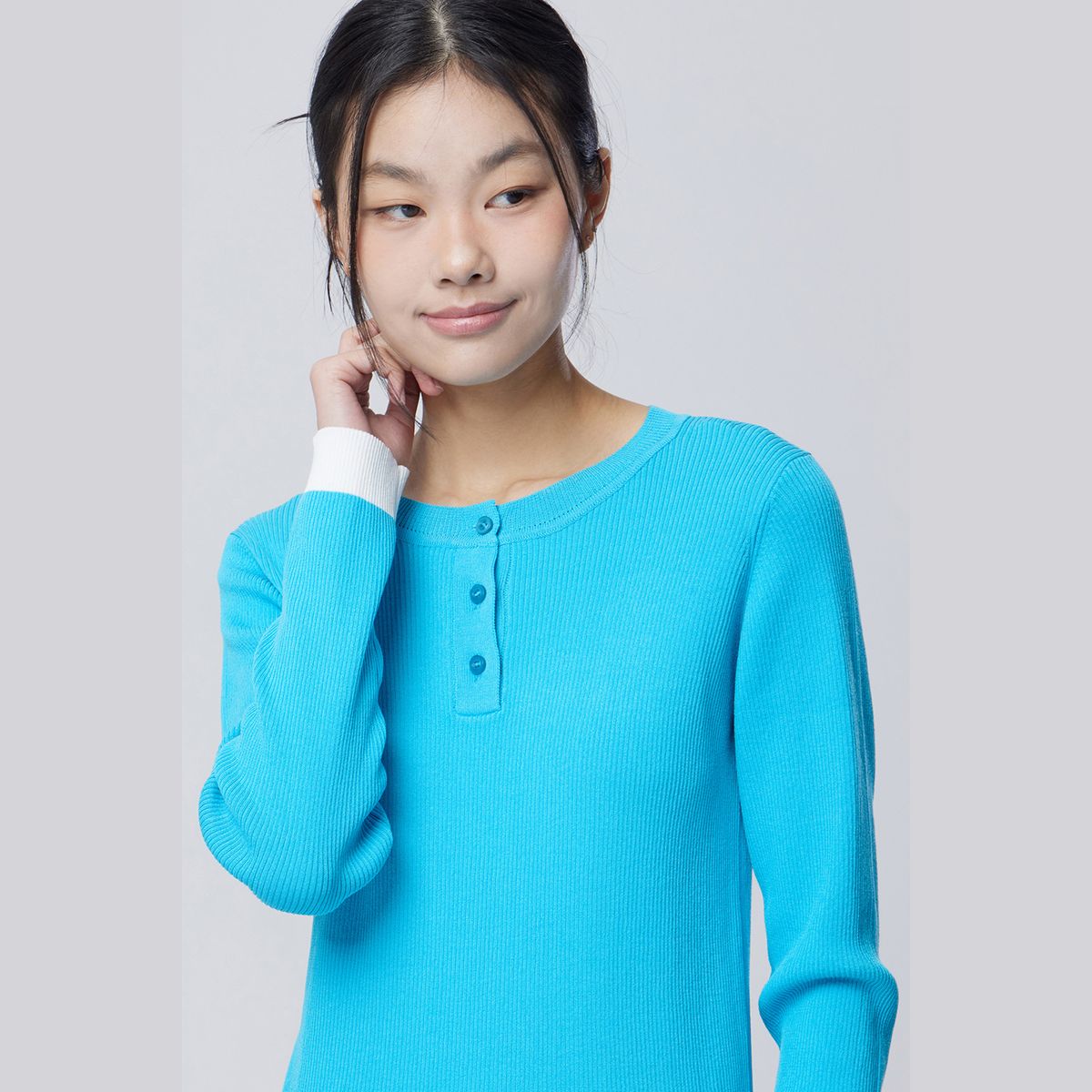 베네통(BENETTON) 컬러 블록 골지 니트_BAKPE2611BL