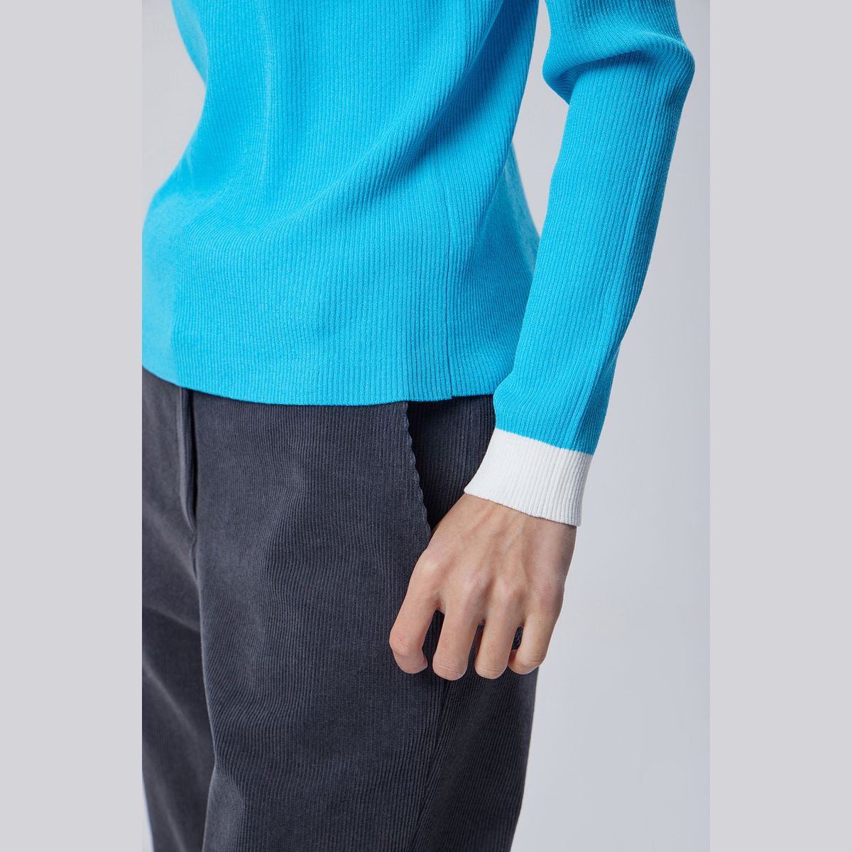 베네통(BENETTON) 컬러 블록 골지 니트_BAKPE2611BL