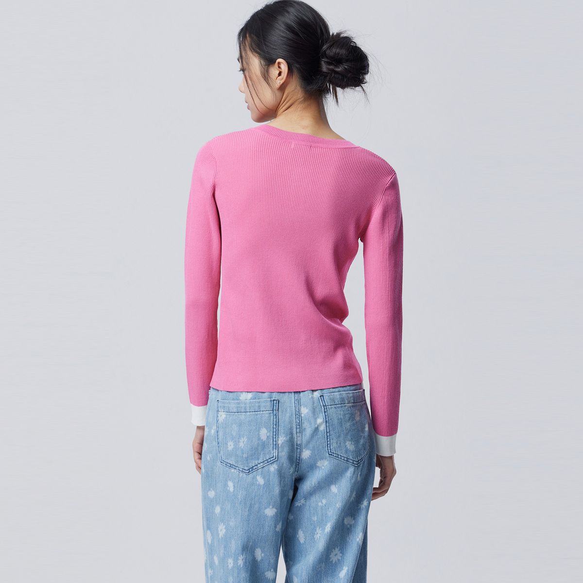 베네통(BENETTON) 컬러 블록 골지 니트_BAKPE2611PK