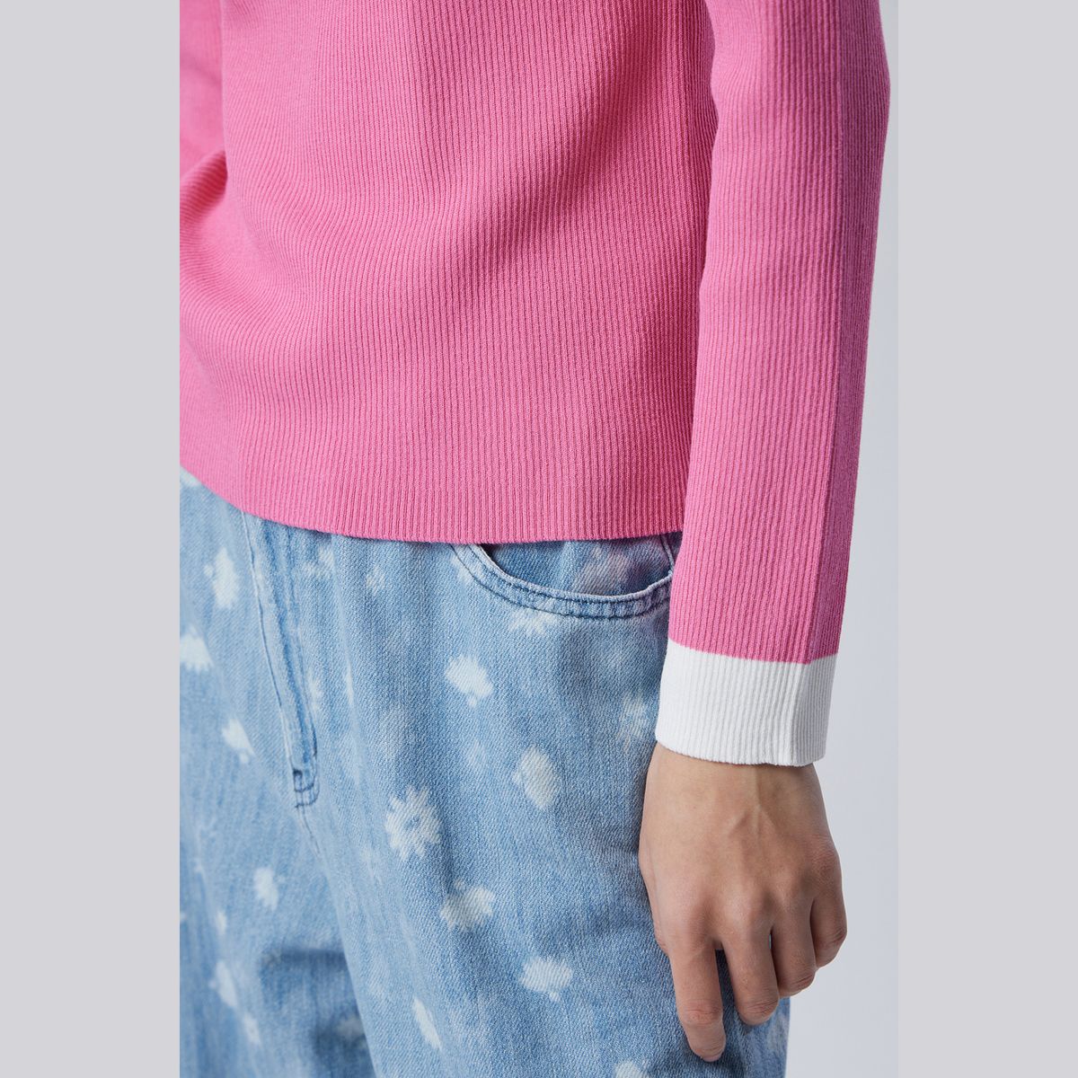베네통(BENETTON) 컬러 블록 골지 니트_BAKPE2611PK