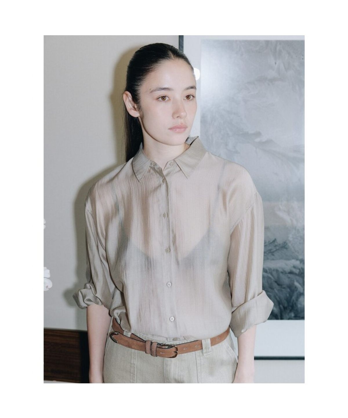 디애퍼처(THE APERTURE) Sheer Stripe Shirt  Brown (TA6264A04D)