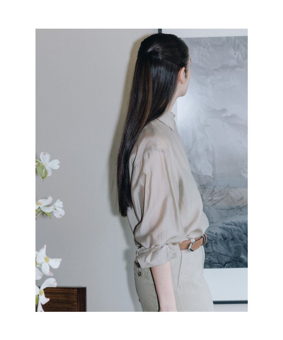 디애퍼처(THE APERTURE) Sheer Stripe Shirt  Brown (TA6264A04D)