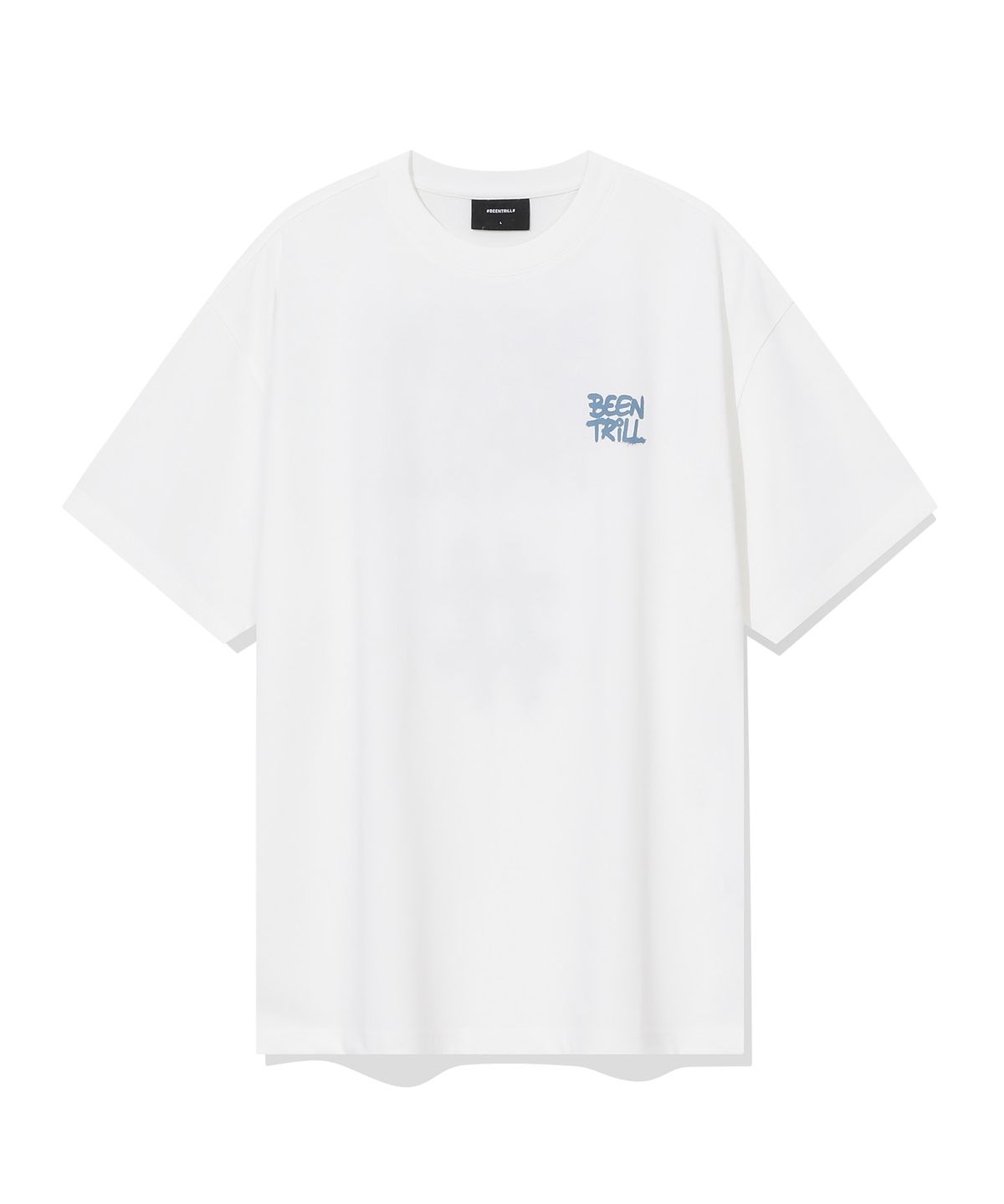 빈트릴(BEENTRILL) 스프레이 해시태그 오버핏 반팔티(오프 화이트)