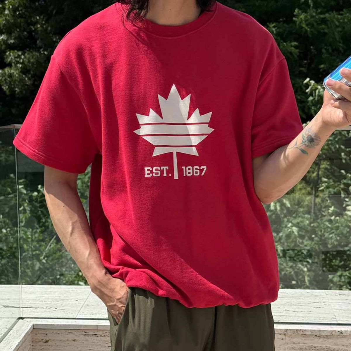 바이모노(BYMONO) [빅사이즈 S-8XL] 쏙쏙숨티 CANADA 자동넣입 반팔티