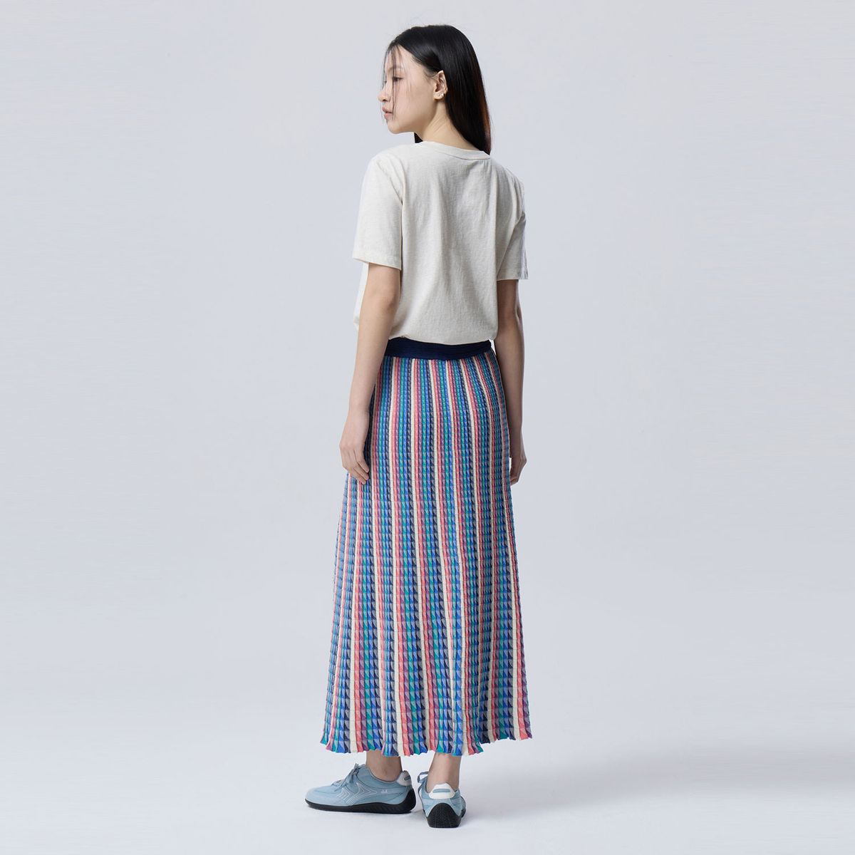 베네통(BENETTON) 멀티 스트라이프 니트 스커트_BASK05611MU