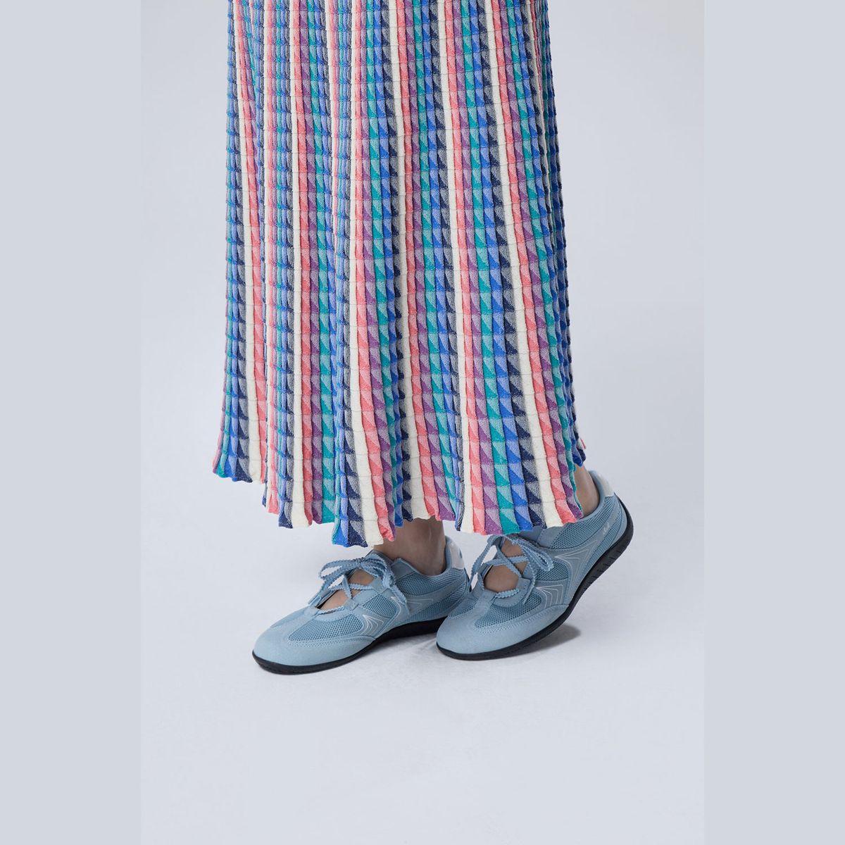 베네통(BENETTON) 멀티 스트라이프 니트 스커트_BASK05611MU