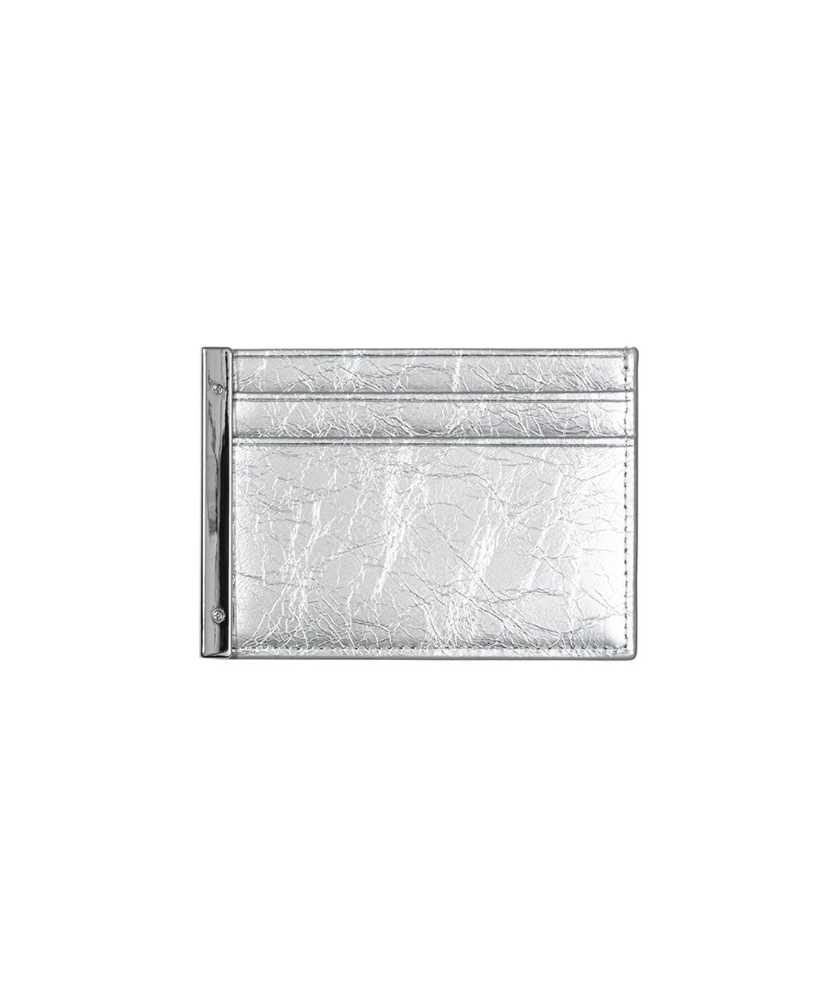 트리밍버드(TREEMINGBIRD) Slim Metal Bar Cowhide Leather Card Wallet [ Silver ]