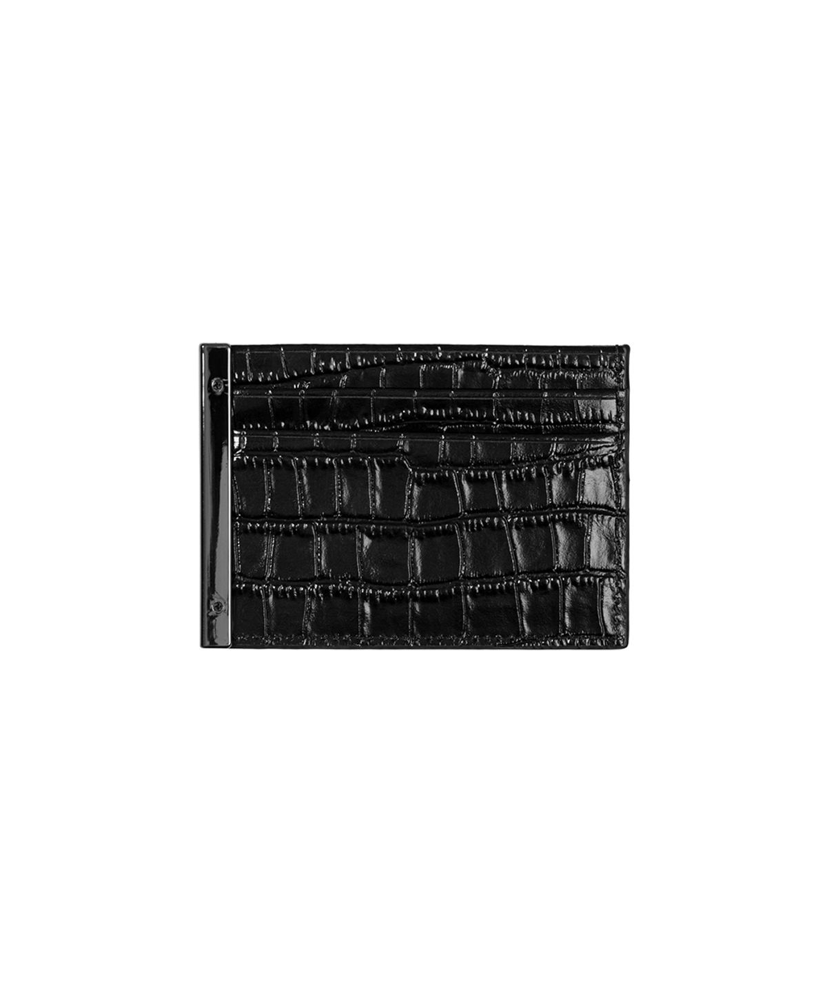 트리밍버드(TREEMINGBIRD) Slim Metal Bar Cowhide Leather Card Wallet [ Black ]