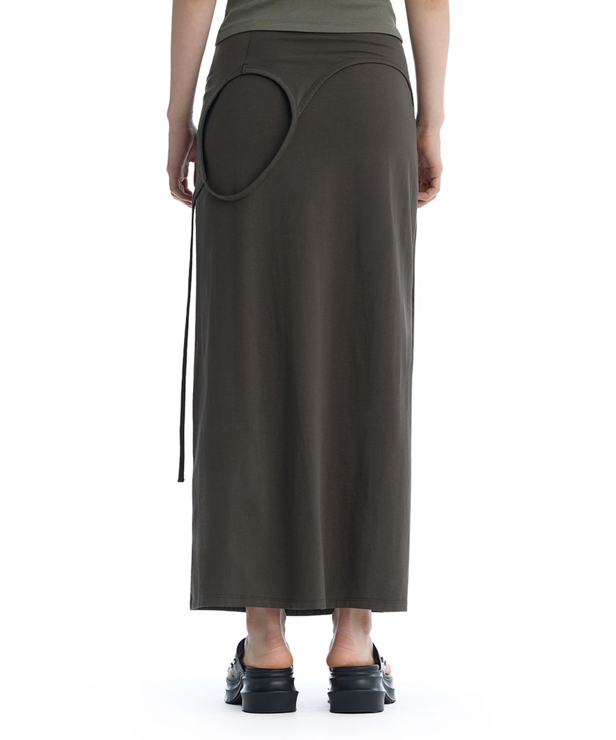 트리밍버드(TREEMINGBIRD) Double Layered Strap Maxi Skirt [ Charcoal ]
